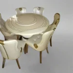 6 Seater Round Dining Table Set white and touch of gold