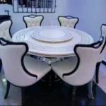 6 Seater Round Dining Table Set white design