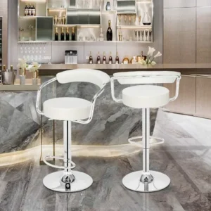 Adjustable Height Swivel Bar Stools - 2 Pcs White