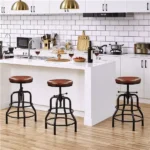 Counter Height Stool Industrial Bar Stool Leather Stool Stool for Kitchen Brown