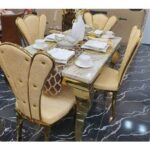 Marble Top cream 6 Sitter gold Dining Table Set
