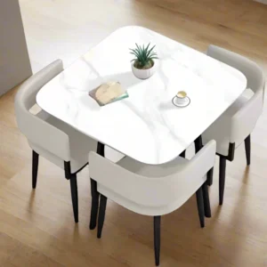 Modern Marble Dining Table Set with 4 Chairs