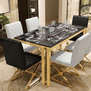 Modern White Leather Dining Room Chair Upholstered Gold Legs