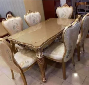 Royal 6 Seater Glass Dining Set - Gold