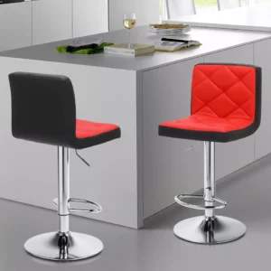 Set of 2 Adjustable Leather Bar Stool Modern Swivel Kitchen Counter Height Chair black and red
