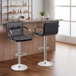 Set of 2 Bar Stools Swivel Adjustable Bar Chairs PU Leather with Backrest Armrest