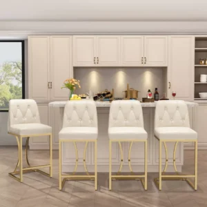 Set of 2 or 4 Leather Bar Stools Counter Height Kitchen Stools with BackSupport 24 inches