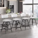 Set of 4 Bar Stools Swivel with Backrest Armrest