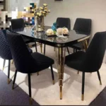 Simple Dining Table with 6 Chairs - Black