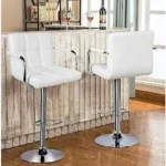 White Elegant Bar Stools With Arm And Back Rest - 2 Sets
