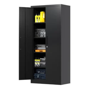 Metal Storage Cabinet with Locking Doors and Adjustable Shelves in Black