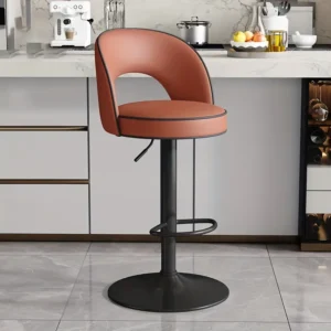 Modern-Adjustable Height Swivel Barstool 360° Rotating Padded Leather Seat Ergonomic Curved