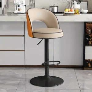 Modern-Adjustable Height Swivel Barstool 360° Rotating Padded Leather Seat Ergonomic Curved