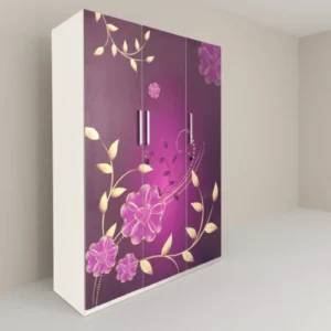 2-Door Floral Design Metal Cabinet With Inner Dressing Mirror