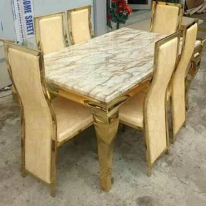 Dining Marble Top Table With 6 Sitting Chairs Brown, Black, Cream, Brown & White Mix