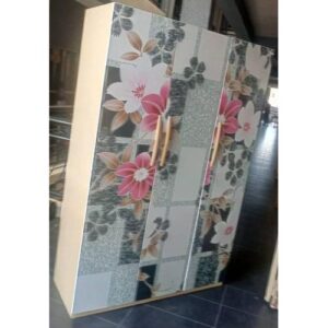2 Doors Elegant Floral Pattern Stainless Steel Pink Color Wardrobe