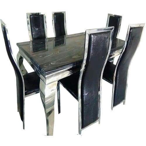 Dining Marble Top Table With 6 Sitting Chairs Brown, Black, Cream, Brown & White Mix - Image 3