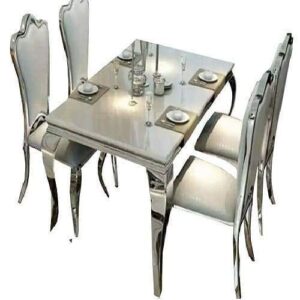 Marble Top 6 Seater Dining Set brown and Silver
