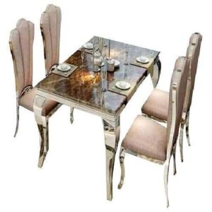 Marble Top 6 Seater Dining Set brown and Silver