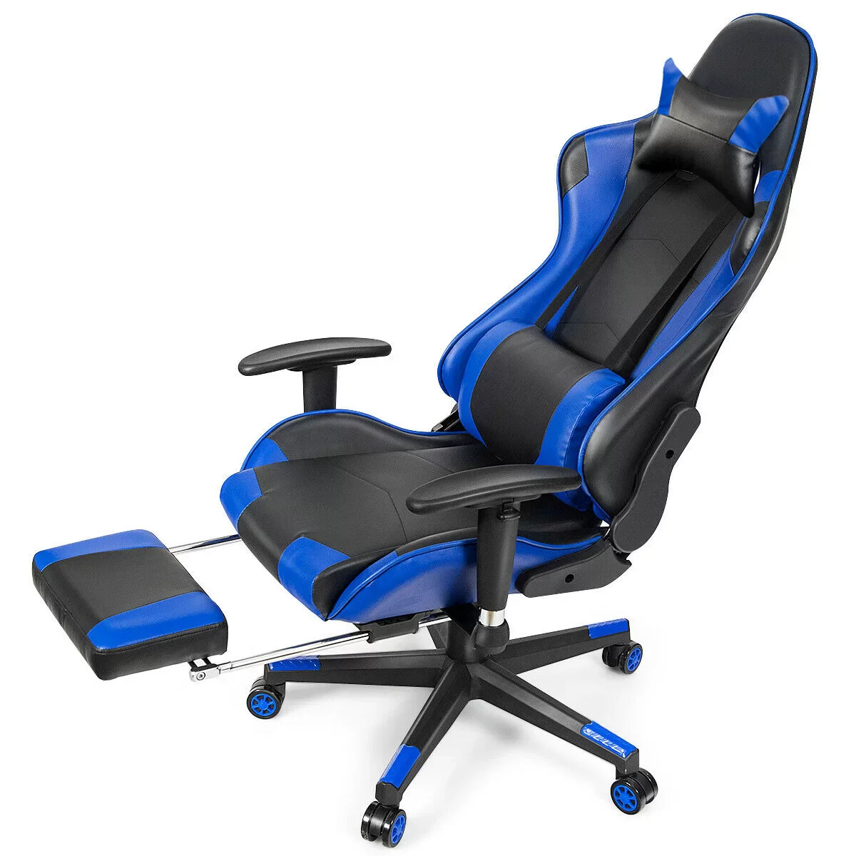 Racing Style Executive Leather Chair Blue & Yellow Mixed With Black.