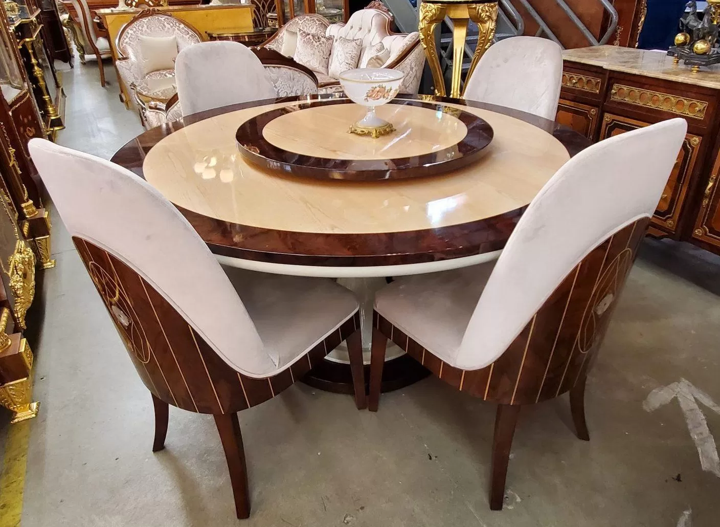 6 Seater Marble Dining Set - White and Gold - Image 3