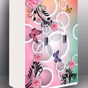 2 Doors Elegant Floral Pattern Stainless Steel Pink Color Wardrobe
