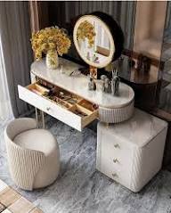 Round Dressing Mirror With A Modern Desk And Chair - Image 4