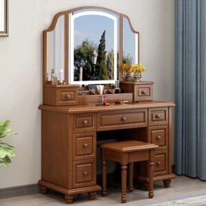 Wooden Dressing Table Mirror Drawers Storage