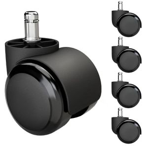 Set of black swivel caster wheels for office chairs
