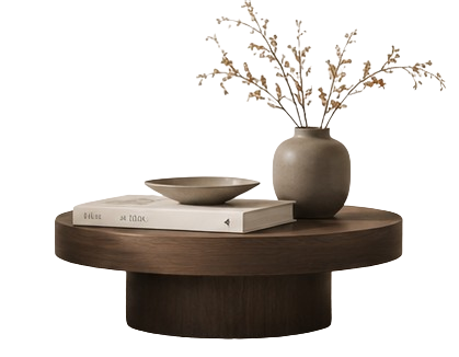Round wood coffee table