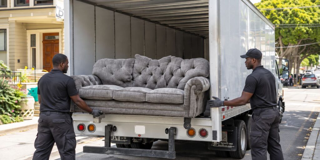 Furniture prepared and loaded for delivery to a client site